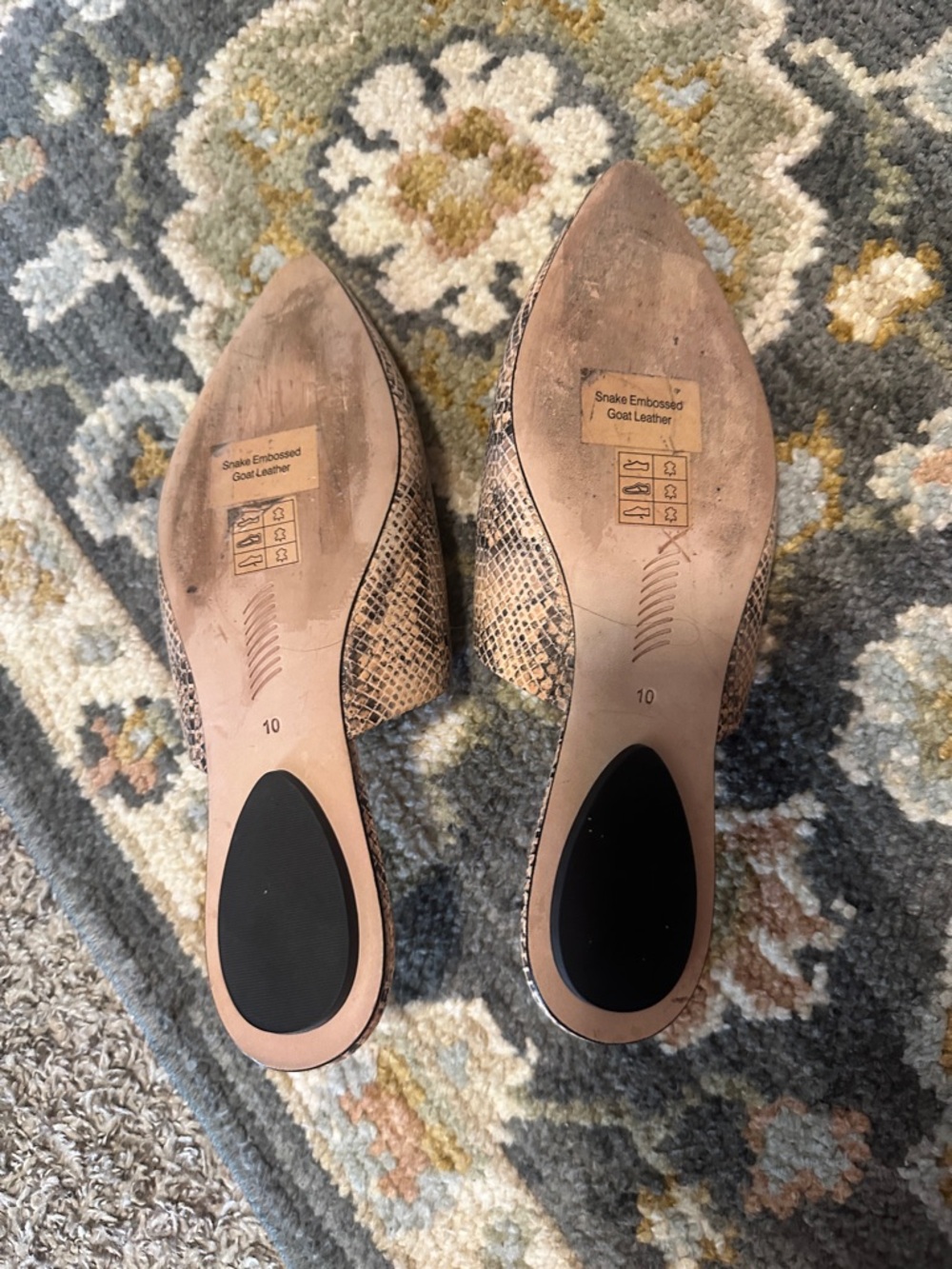 PAIGE Brown Tan Snake-Print Pointed Mule Slides - Picture 3 of 5